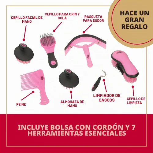 Vista 4 de Weaver - Kit de aseo para caballos equinos, juego de 7 piezas con bolsa organizadora, púa de pezuñas, peine, raspador de sudor, herramientas equinas