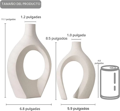 Vista 6 de Lvases Snuggle Hollow - Juego de 2 jarrones de cerámica huecos, estilo bohemio ins redondo nórdico moderno de mediados de siglo estético decorativo