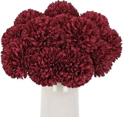 Vista 18 de Briful 12 tallos artificiales de crisantemo negro – Cabezas de flores de seda de 11 pulgadas de alto con hojas verdes, tallos flexibles