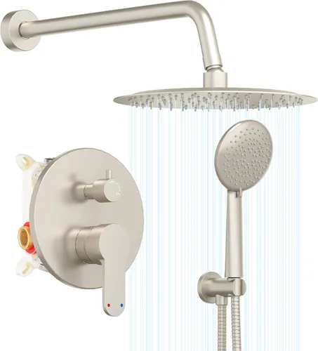Vista 10 de Gabrylly Sistema de cabezal de ducha dorado, juego de grifo de ducha con válvula de ducha de equilibrio de presión, cabezales de ducha de 10 Oro