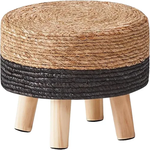 Vista 11 de Wimarsbon Reposapiés Otomán Rectangular de Hierba Marina Natural Reposapiés Pouf Otomanes con Patas de Madera Tejido a Mano Taburete Escalón