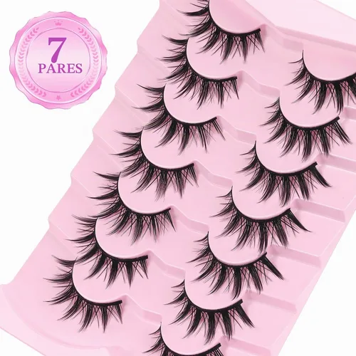 Vista 6 de Losha Pestañas de manga de 7 pares de pestañas de algodón negro, estilo Texas, estilo Texas, pestañas postizas cómodas para uso diario en fiestas