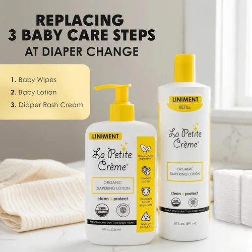 Vista 6 de La Petite Creme French Premium Liniment - Loción para bebés, alternativa de crema para pañales a las toallitas húmedas, crema hidratante suave