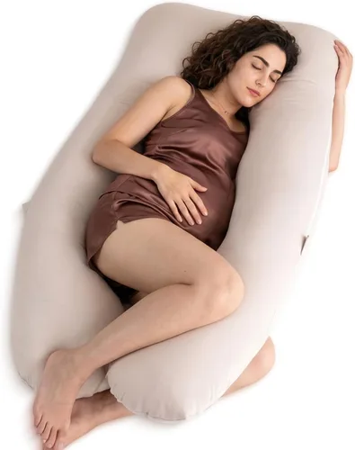 Vista 15 de QUEEN ROSE - Almohadas corporales refrescantes para embarazo, sedosas, en forma de U, tamaño de 55 pulgadas, para dormir, alivio del dolor de Azul