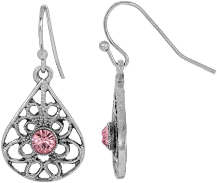 Vista 2 de 1928 Jewelry Pendientes de lágrima de filigrana de cristal redondo