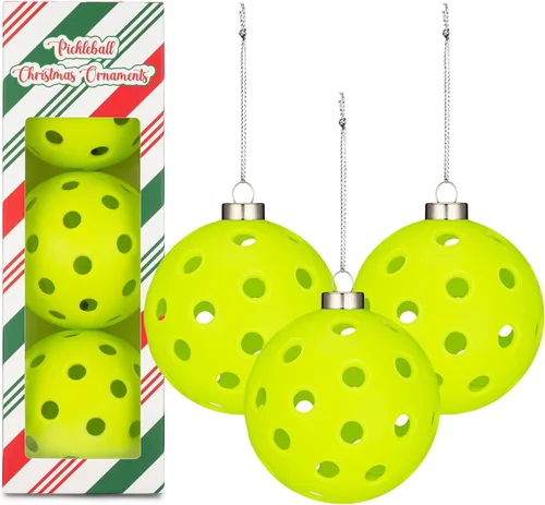 Vista 8 de Adorno de pickleball - Adorno navideño de tamaño real para árbol, regalo divertido para amantes del pickleball, decoración navideña deportiva, 1