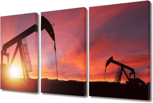Vista 50 de TUMOVO Bombas de aceite en la puesta de sol para dormitorio, industria de petróleo y gas, pinturas de pared de 3 piezas de arte de pared de petróleo