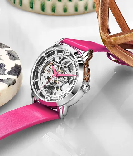 Vista 4 de Stuhrling Original Reloj automático para mujer reloj de esqueleto reloj de cuero correa de reloj mecánico para mujer colección de relojes