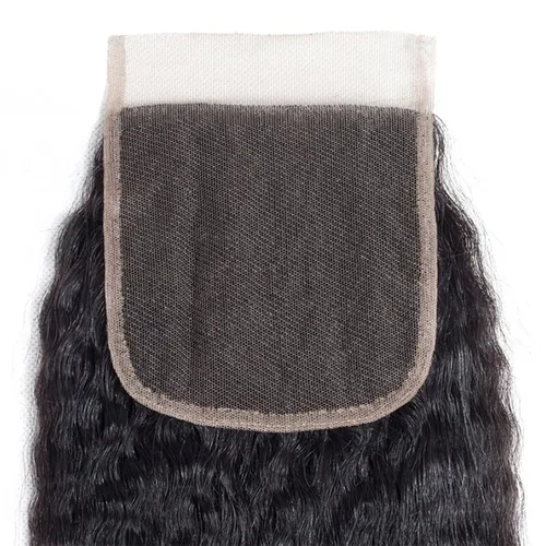 Vista 7 de Extensiones de cabello humano brasileño liso rizado de cierre 4x4 con parte libre marrón claro, encaje 150% de densidad, cabello Remy liso rizado