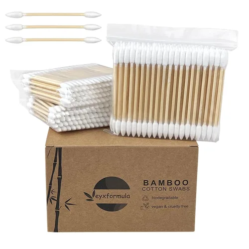 Vista 11 de Hisopos de algodón de bambú, 400 unidades, capullos de algodón vegano, palillos de madera natural con doble punta, hisopos de algodón orgánico
