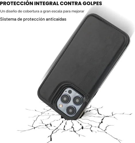 Vista 6 de ONETOP - Funda compatible con iPhone 15 Pro Max con soporte para tarjetas, funda de piel sintética con ranuras para tarjetas, doble cierre magnético