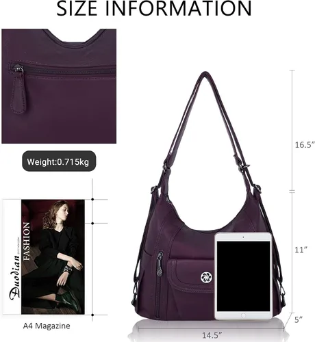 Vista 3 de Angel Kiss Purses and Handbags for Women Washed Vegan Leather Crossbody Hobo Satchel Shoulder Mutipocket Tote Purse