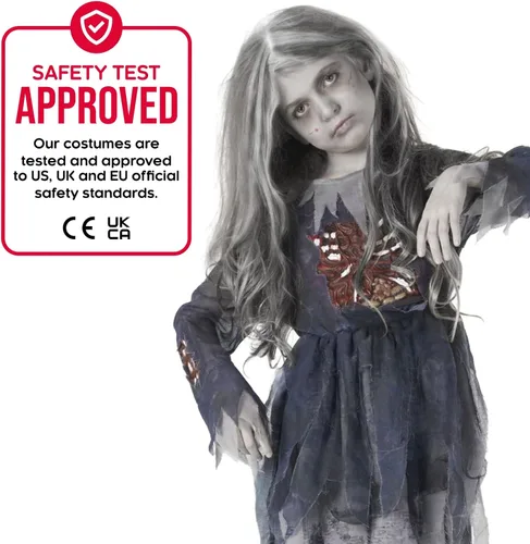 Vista 4 de Morph - Disfraz de zombi para niñas - Disfraz de zombi para niños - Zombie Bride Kids - Disfraces de zombies aterradores para niñas Zombie para niñas
