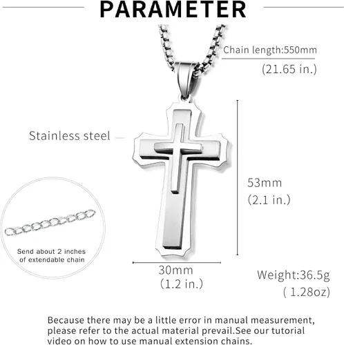Vista 3 de Cross necklace for men Christian gifts for women,silver necklaces for teen girls chain mens religious essentials fear of god jewelry men's stainless