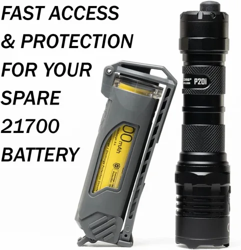 Vista 2 de Thyrm CellVault-21 Estuche de almacenamiento de batería recargable, impermeable, para baterías 21700 para linternas tácticas premium, fabricado
