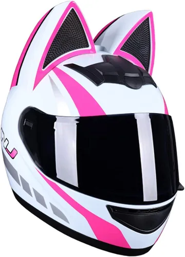 Vista 18 de Casco de locomotora con orejas de gato con certificación DOT, cómodo casco modular de cara completa para motocicleta, casco personalizado para Negro