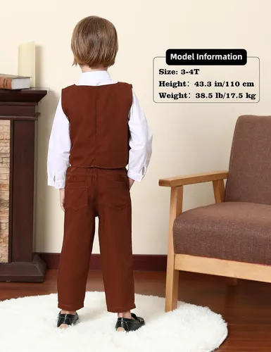 Vista 111 de A&J DESIGN Conjunto de traje de caballero para niños pequeños, 3 piezas, camisas, chaleco y pantalones