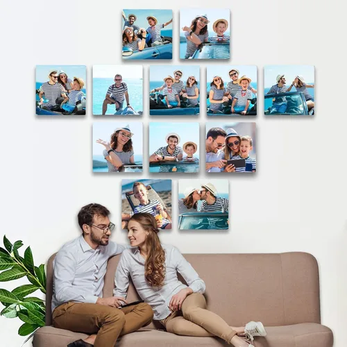 Vista 4 de Azulejos de Fotos Personalizados, Marcos de Fotos de Azulejos Metálicos Mixtos Personalizados Adhesivos para Pared, Marcos de Fotos Collage