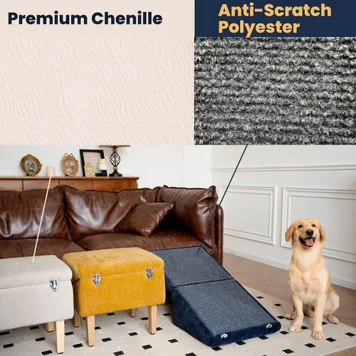 Vista 4 de Rampa para perros 3 en 1 con almacenamiento – Escaleras para mascotas para perros y gatos, suave para las articulaciones de mascotas mayores