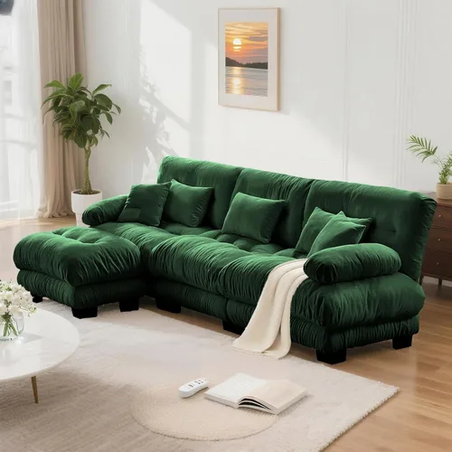 Vista 65 de SoarFlash Moderno sofá reclinable de terciopelo para sala de estar, sofá biplaza para apartamento, sofá de almacenamiento con marco de madera Azul