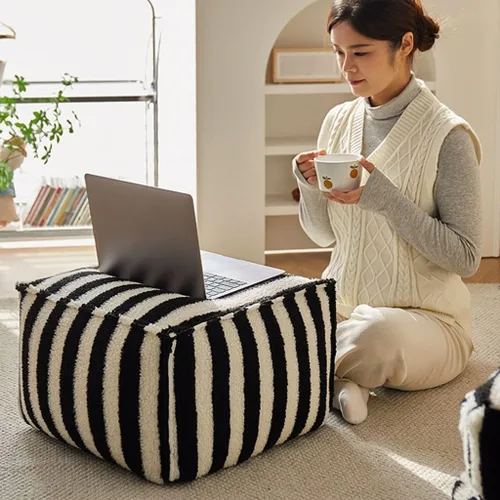 Vista 7 de EYPKPL Cómodo sofá perezoso cuadrado a rayas, suave sofá perezoso, taburete bajo, respaldo para dormitorio, hogar, puf, tatami con relleno, sofá