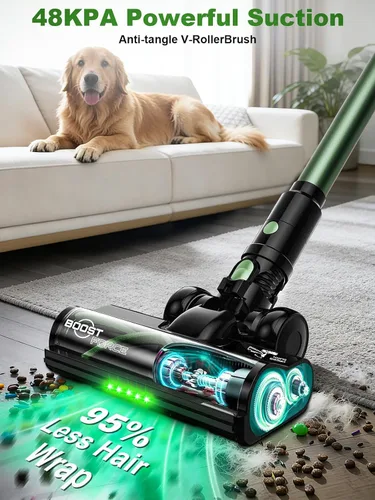 Vista 2 de Aspiradora inalámbrica, aspiradoras de 58 Kpa para el hogar, aspiradora de palo de 55 minutos con autoservicio y pantalla LED, antienredos y carga