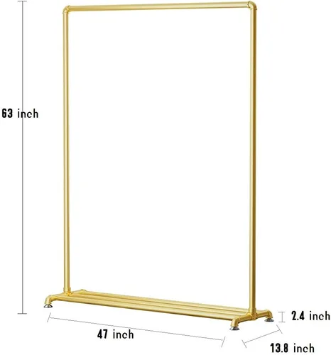 Vista 2 de DR.IRON Perchero de ropa de tubería dorada con estante inferior, resistente y moderno, con ruedas, organizador de armario para dormitorio, venta al