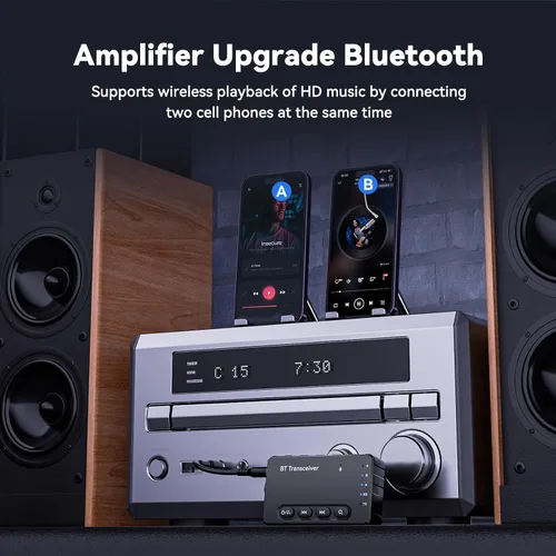 Vista 8 de Receptor transmisor Bluetooth aptX adaptativo/baja latencia/HD Bluetooth adaptador 5.2 compatible con 2 teléfonos AirPods, receptor de audio