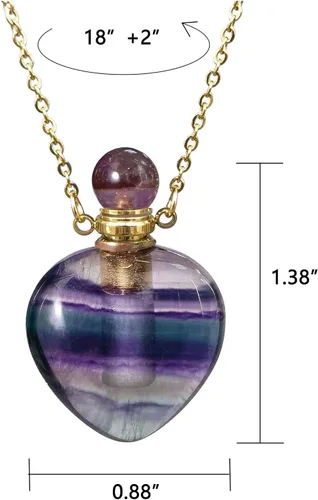 Vista 19 de Perfume Bottle Necklace Heart Shape, Amethyst Necklace Healing Crystal for Women, Essential Oil Diffuser Bottle Necklace Jewelry for Liquid