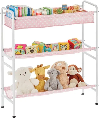 Vista 5 de mDesign Marco de metal de 3 niveles, carrito organizador vertical de almacenamiento de juguetes para dormitorio de niños/niños, sala de juguetes