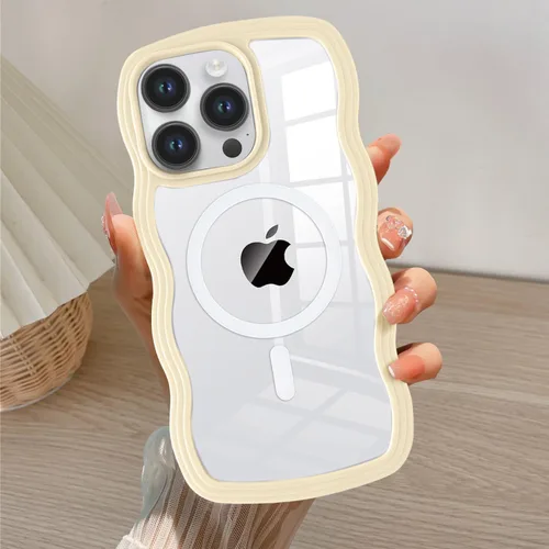 Vista 17 de QLTYPRI Funda magnética para iPhone 11 compatible con Magsafe, bonita funda transparente con marco de onda rizada para niñas y mujeres, parachoques