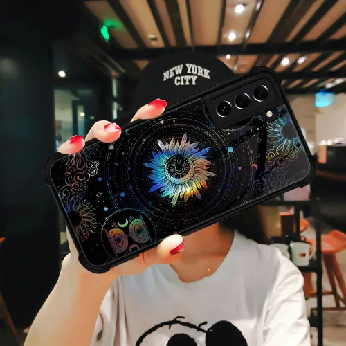 Vista 6 de ZHEGAILIAN Funda compatible con Samsung Galaxy S21, funda de vidrio orgánico para niñas, mujeres y hombres, diseño de cuatro esquinas, antiarañazos