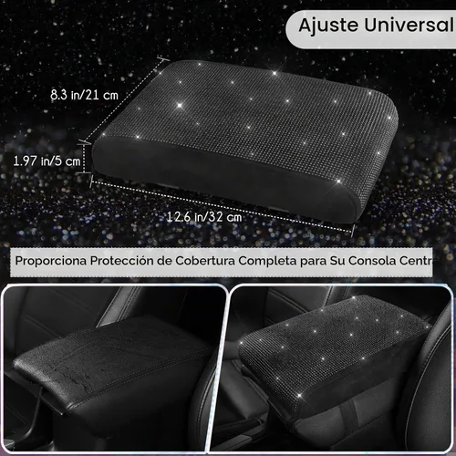 Vista 4 de SEG Direct - Funda brillante de diamante para consola central de automóvil, cubierta de apoyabrazos de coche, almohadilla de espuma viscoelástica