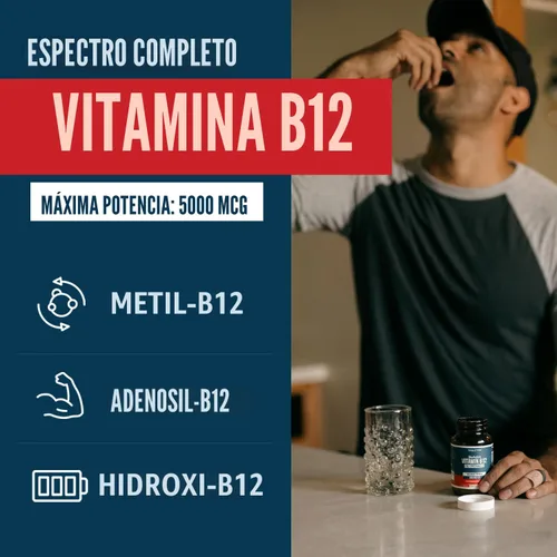 Vista 2 de Vitamina B12 BioActiva - 5000 mcg, Contiene 3 Formas BioActivas B12 Plus Cofactor Metilfolato - Metil B12, Adenosil B12 y Hidroxi B12 Apoya