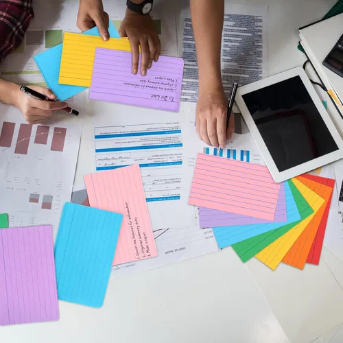 Vista 6 de Fainne 2100 tarjetas de índice de colores, tarjetas de notas a rayas de neón a granel con líneas para estudiar bloc de notas arcoíris para estudiar