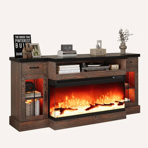 Vista 9 de 4 EVER WINNER Soporte de TV con chimenea de 70 pulgadas para televisores
