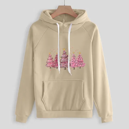 Vista 4 de Comigeewa Merry cristmas - Conjunto deportivo de dos piezas para mujer, sudadera con capucha y cordón ajustable