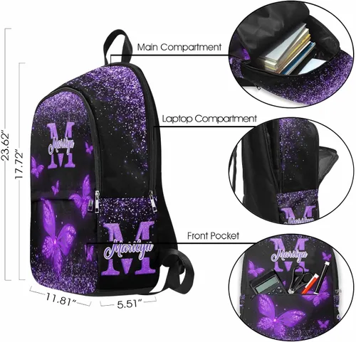 Vista 4 de M YESCUSTOM Mochila personalizada con nombre, mochila escolar para adolescentes, niñas, niños, mochila colorida para viajes escolares, 0802-01