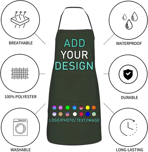 Vista 6 de Delantal personalizado con 2 bolsillos, personalizable con nombre, texto, logotipo, foto, cocina, horneado, delantal de cocina para mujeres y hombres