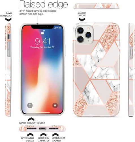 Vista 5 de Funda para iPhone 12 Mini, diseño de mármol con purpurina, delgada, a prueba de golpes, TPU suave de goma de silicona, compatible con iPhone 12 mini