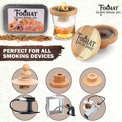 Vista 5 de Ahumador para Cócteles Foghat - Virutas de Madera de 4oz para Ahumador, Ron de Diablo y Juego de Infusión para Bebidas y Whisky - Virutas de Madera