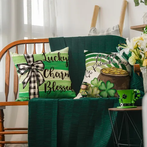 Vista 4 de AVOIN colorlife Happy ST Patricks Day - Juego de 4 fundas de almohada con diseño de trébol con diseño de trébol y sombrero de la suerte, 16 x 16