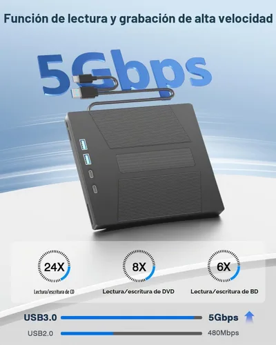 Vista 2 de 7-en-1 Unidad Blu Ray externa compatible 100G y disco 3D R/W para PC