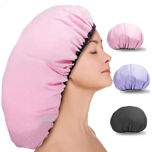 Vista 9 de 3 gorros de ducha súper extra grandes de 16.5 pulgadas, gorro de ducha reutilizable doble impermeable para mujer, gorro de ducha jumbo con forro