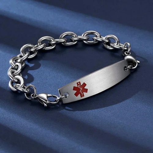 Vista 4 de Pulseras médicas ajustables de 7.5"-9" para mujereshombres pulseras médicas intercambiables de acero inoxidable