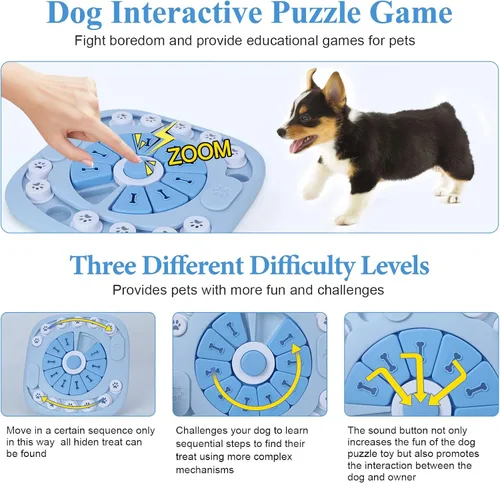 Vista 6 de XIGOU Juguetes de rompecabezas para perros, dispensadores de golosinas para entrenamiento de coeficiente intelectual y estimulación cerebral Nivel