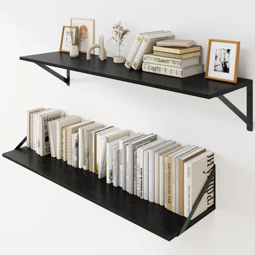 Vista 9 de Heimlove - Estantes flotantes negros profundos para pared, juego de 2 estantes de pared de madera de 16 pulgadas de ancho x 8 pulgadas