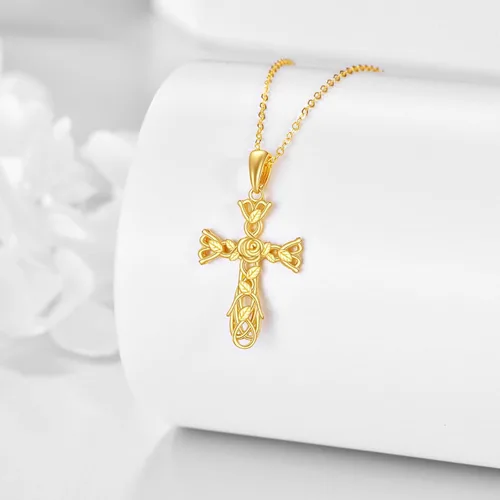Vista 3 de ELFRONT 14K Solid Gold CrossHecate Necklace for Women Delicate Gold Tree of Life Cross Pendant Necklace Religious Jewelry Gifts for Girl Wife Mom