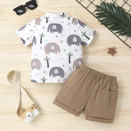 Vista 17 de JEELLIGULAR Conjunto de ropa de verano para bebé niño de manga corta con botones y pantalones cortos, trajes casuales para caballeros de 1 a 6 años