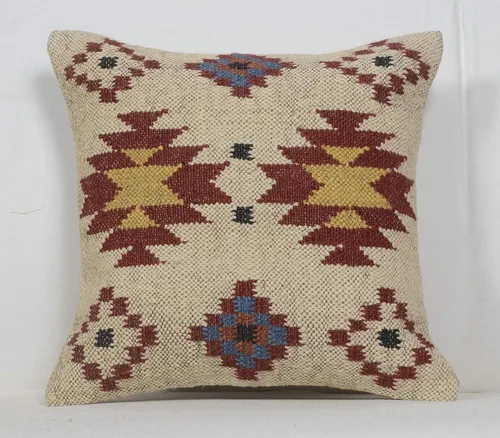 Vista 3 de Chouhan Rugs 4 piezas de fundas de cojín de yute Kilim tejidas a mano, cojines indios vintage 18x18, fundas boho (patrón 1)